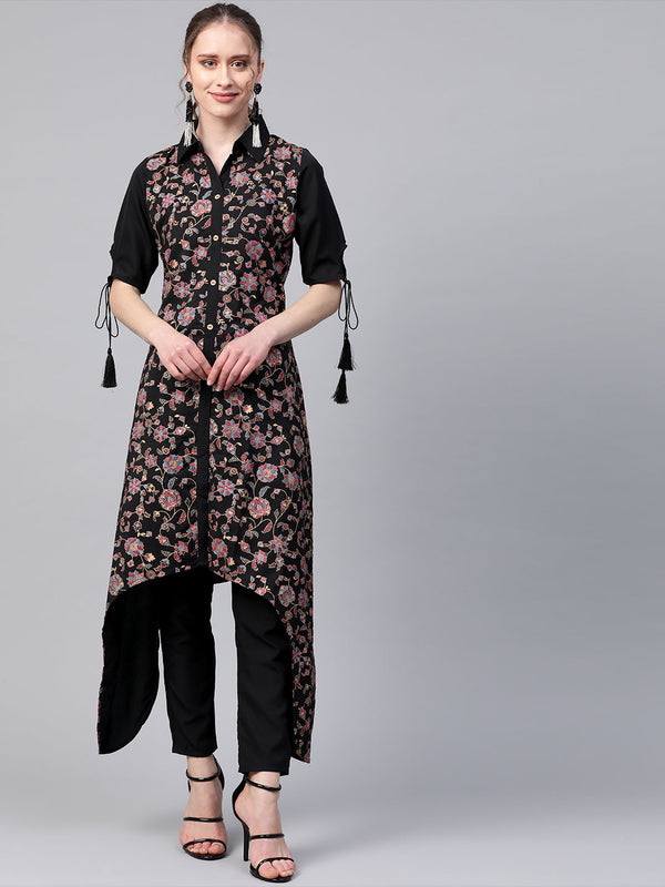 Women's Black Crepe Kurta - Ziyaa