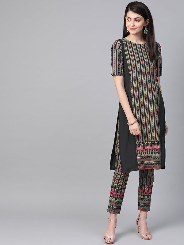 Women's Black Crepe Kurta - Ziyaa