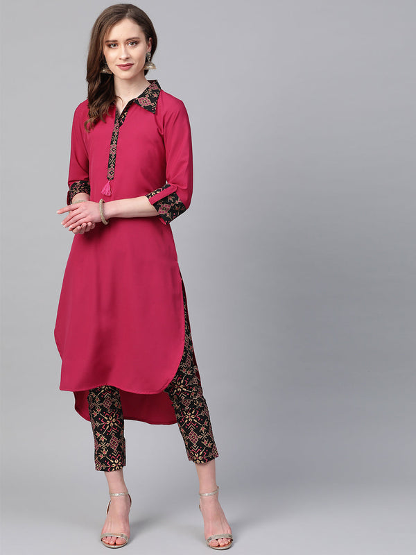 Women Pink Crepe Kurta by Ziyaa (1pc)