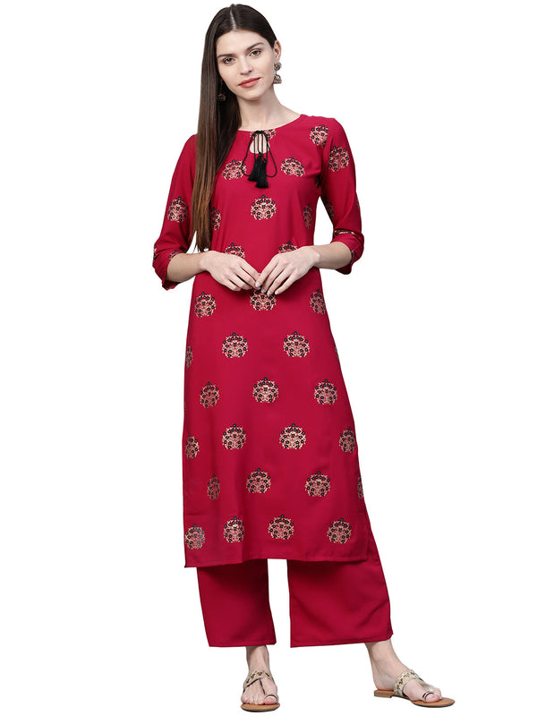 Women's Pink Crepe Kurta - Ziyaa