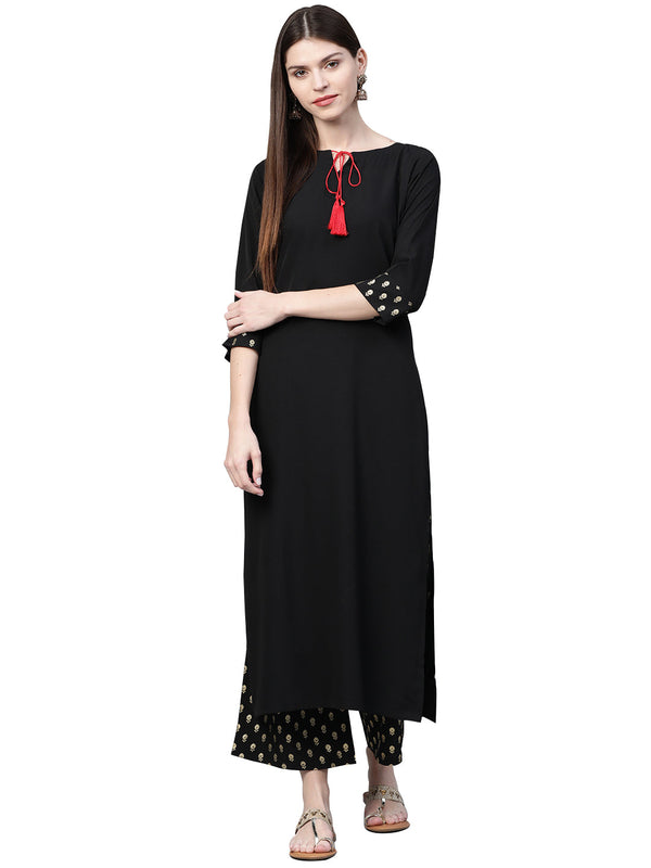 Women's Black Crepe Kurta - Ziyaa