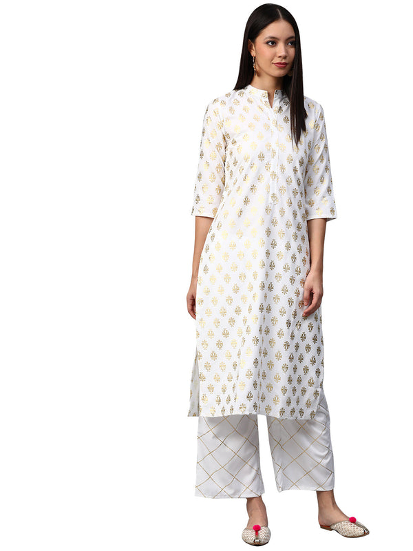 Women's White Crepe Kurta - Ziyaa