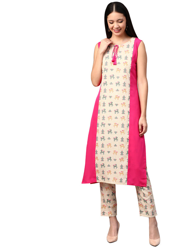 Women's Pink Crepe Kurta - Ziyaa