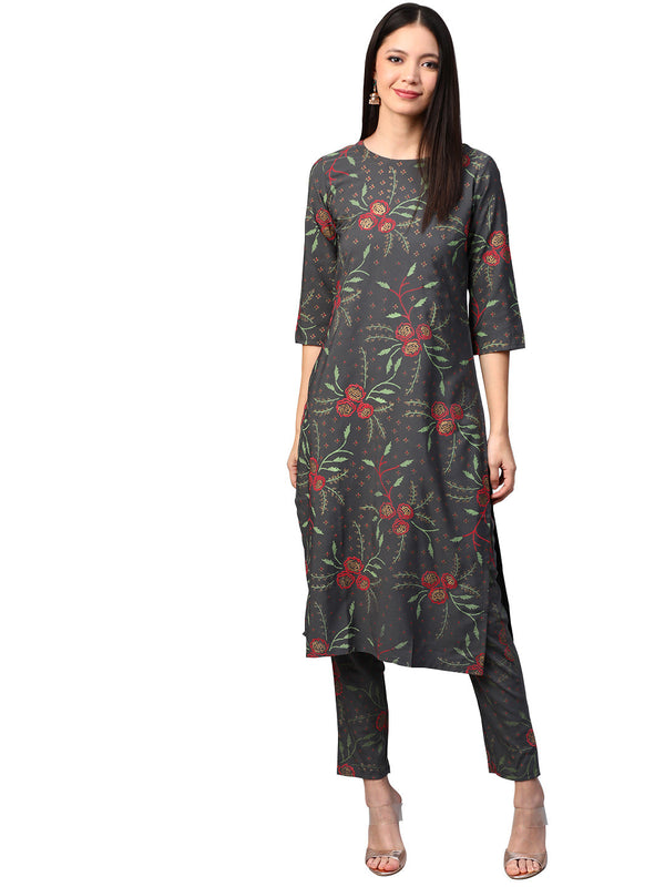 Women's Grey Crepe Kurta - Ziyaa