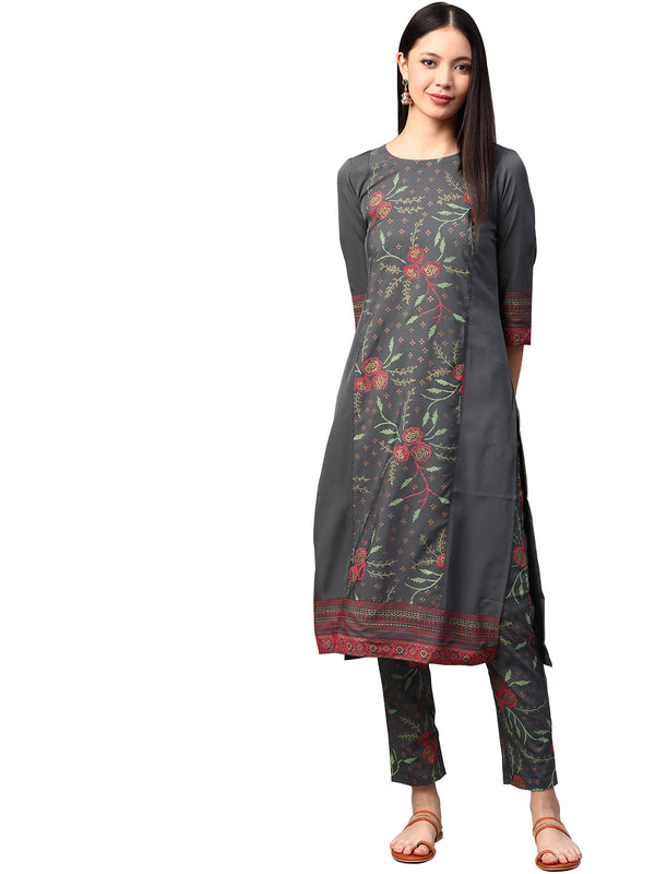 Women's Grey Crepe Kurta - Ziyaa