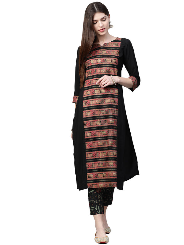 Women’s Black crepe foil printed Kurta by Ziyaa.- (1pc set)