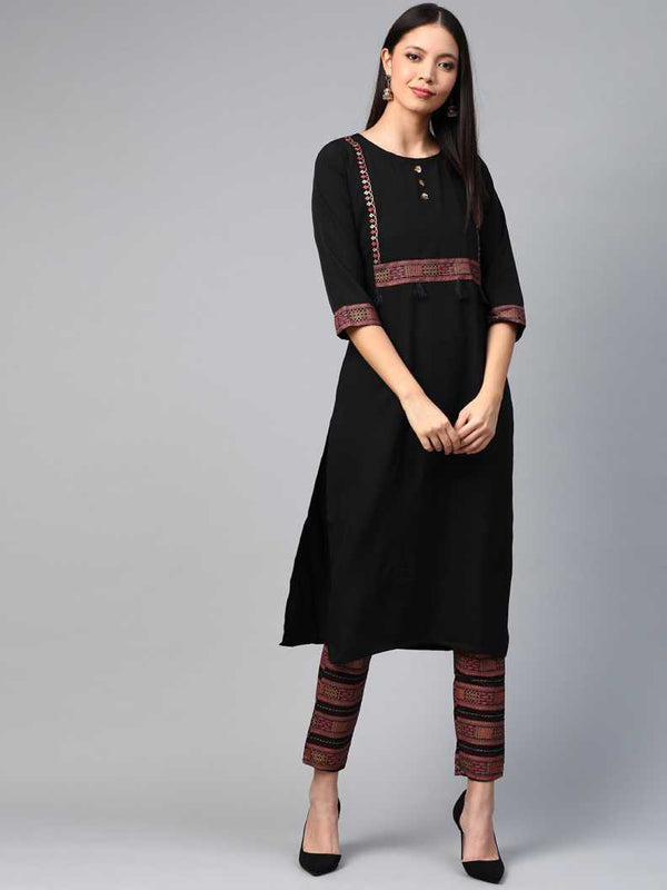 Women’s Black foil printed crepe kurta by Ziyaa.- (1pc set)