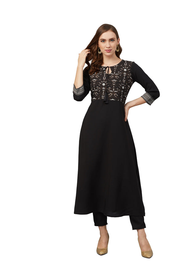 Women's Black Crepe Kurta - Ziyaa