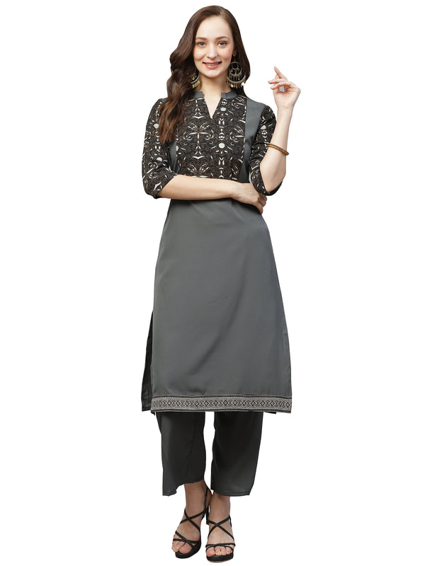 Women's Grey Crepe Kurta - Ziyaa