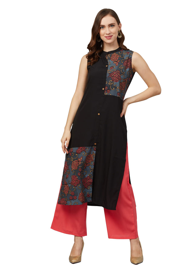 Women's Black Crepe Kurta - Ziyaa