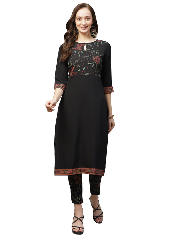 Women's Black Crepe Kurta - Ziyaa