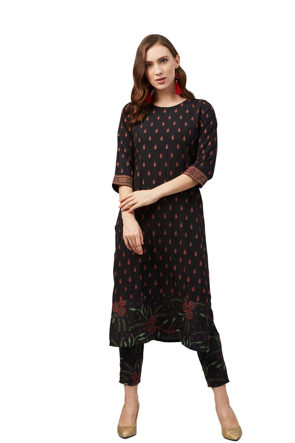 Women's Black Crepe Kurta - Ziyaa