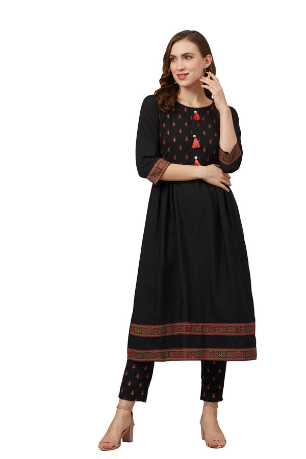 Women's Black Crepe Kurta - Ziyaa