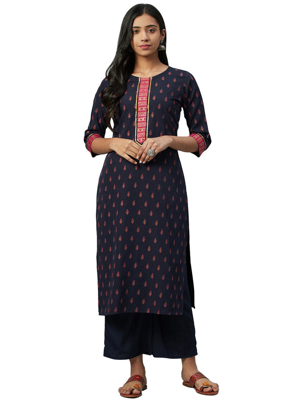 Women's Blue Crepe Kurta - Ziyaa