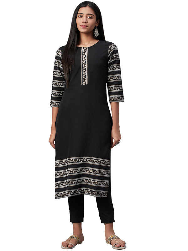 Women's Black Crepe Kurta - Ziyaa