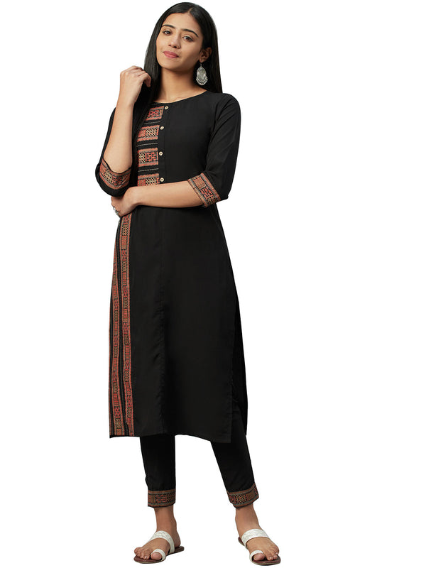 Women's Black Crepe Kurta - Ziyaa