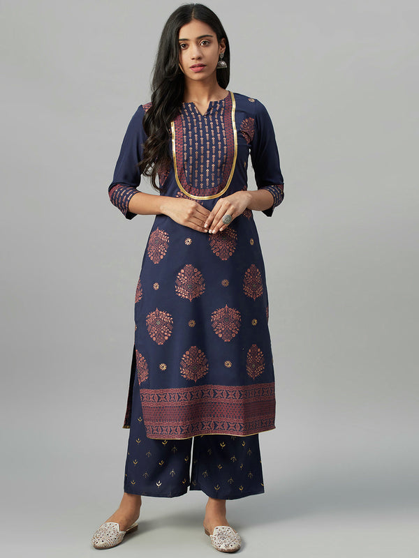 Women's Blue Crepe Kurta - Ziyaa