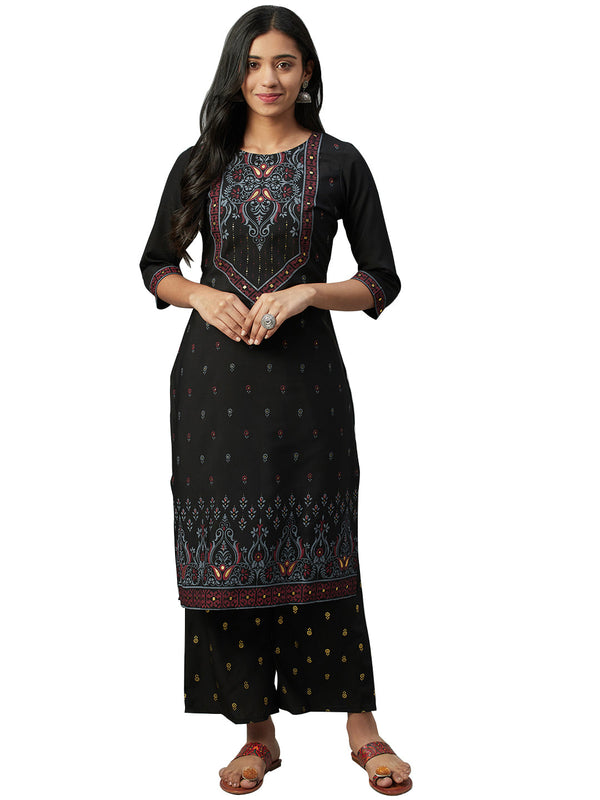 Women's Black Crepe Kurta - Ziyaa