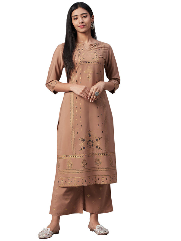 Women's Brown Crepe Kurta - Ziyaa