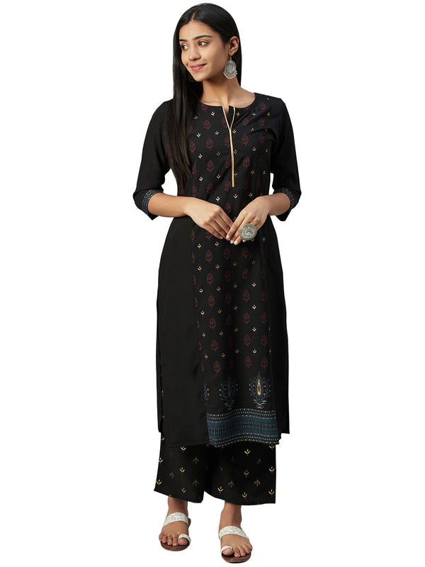 Women's Black Crepe Kurta - Ziyaa