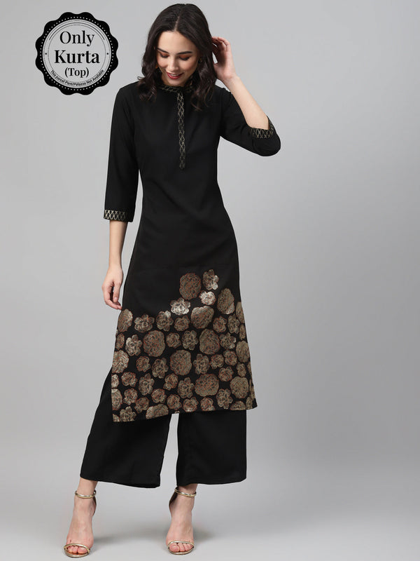 Women's Black Color Foil Print Straight Only Kurta - Ziyaa