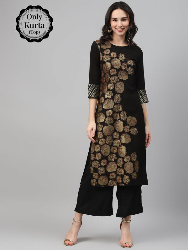 Women's Black Color Foil Print Straight Only Kurta