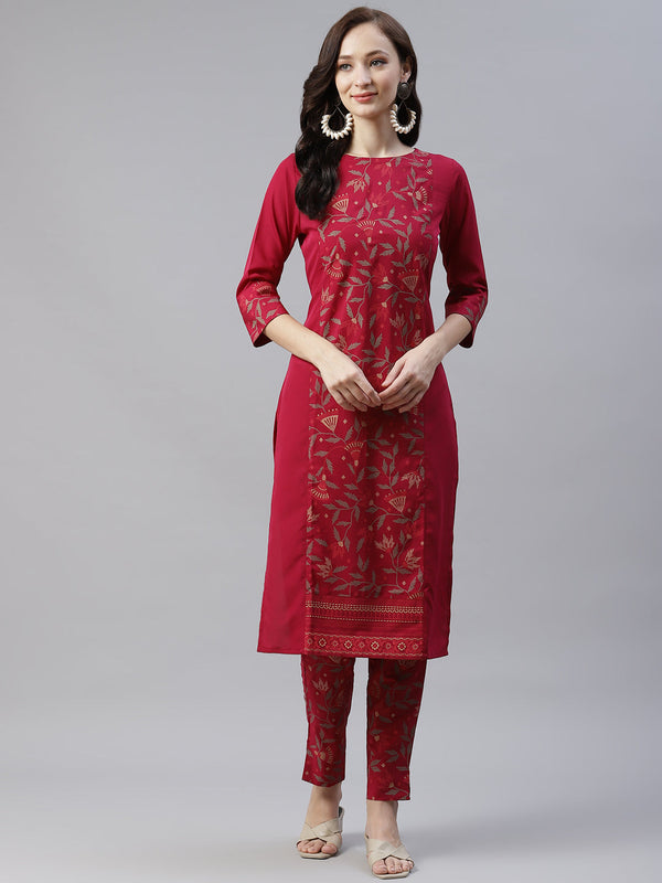 Women’s pink floral printed crepe kurta by Ziyaa- (1 pcs set)