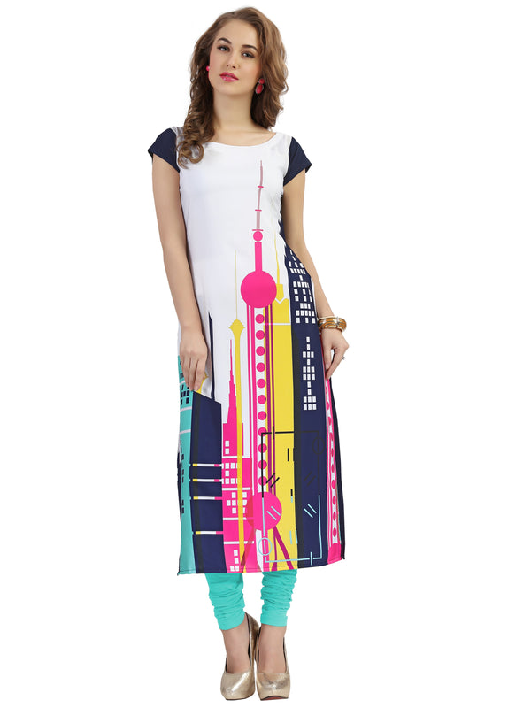 Women White Crepe Kurta by Ziyaa (1 Pc Set)