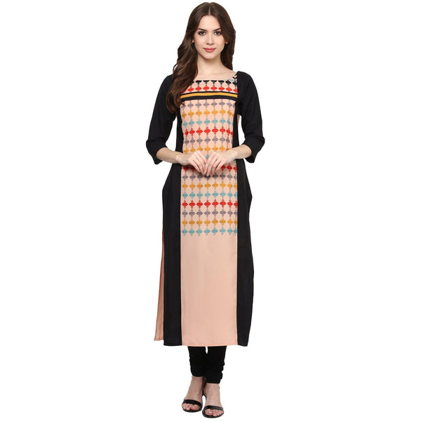 Women's Beige Crepe Kurta - Ziyaa