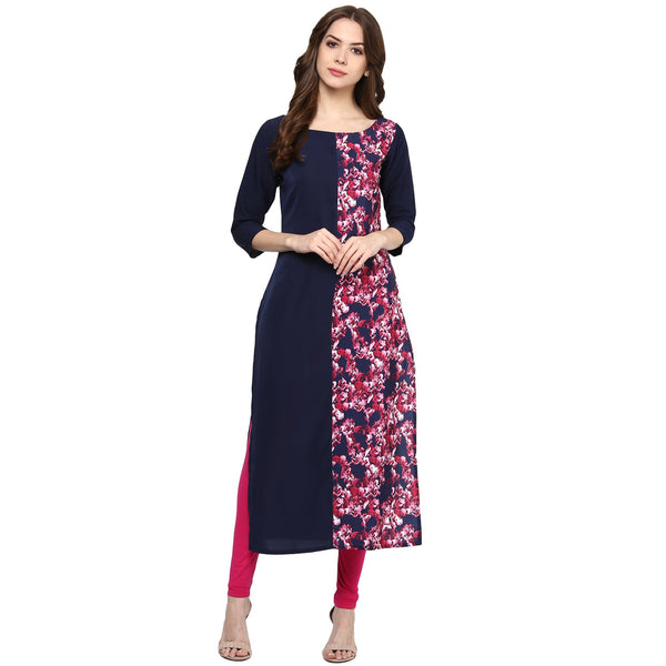 Women's Blue Crepe Kurta by Ziyaa