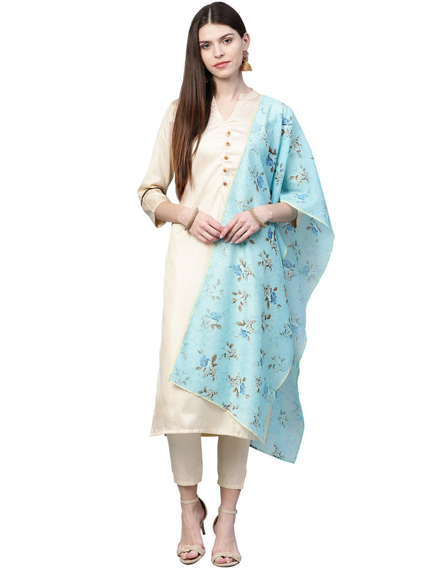 Women Cream Silk Kurta Pant and Dupatta Set by Ziyaa (3 Pc Set)