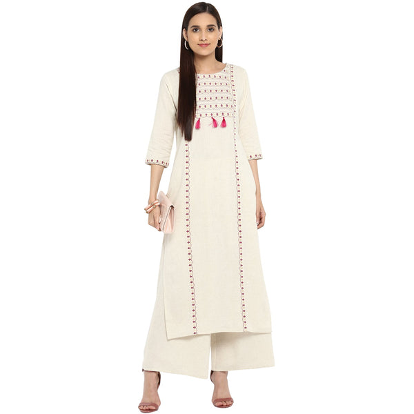 Women's White Flex Kurta And Palazzo Set by Ziyaa