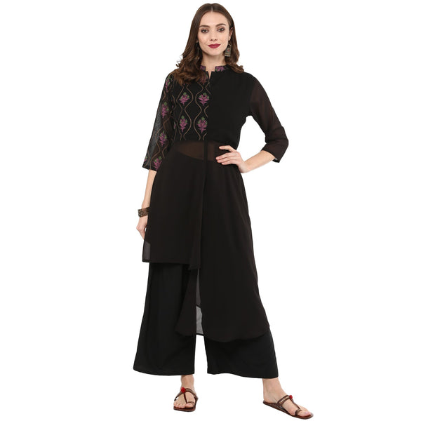 Women Black Georgette Kurta by Ziyaa (1 Pc Set)