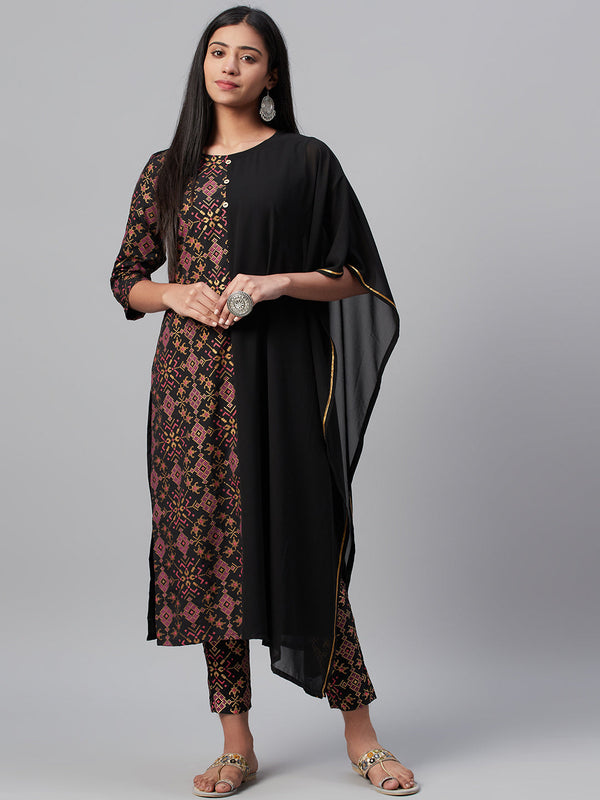 Women Black Georgette and Crepe Kurta by Ziyaa (1 Pc Set)