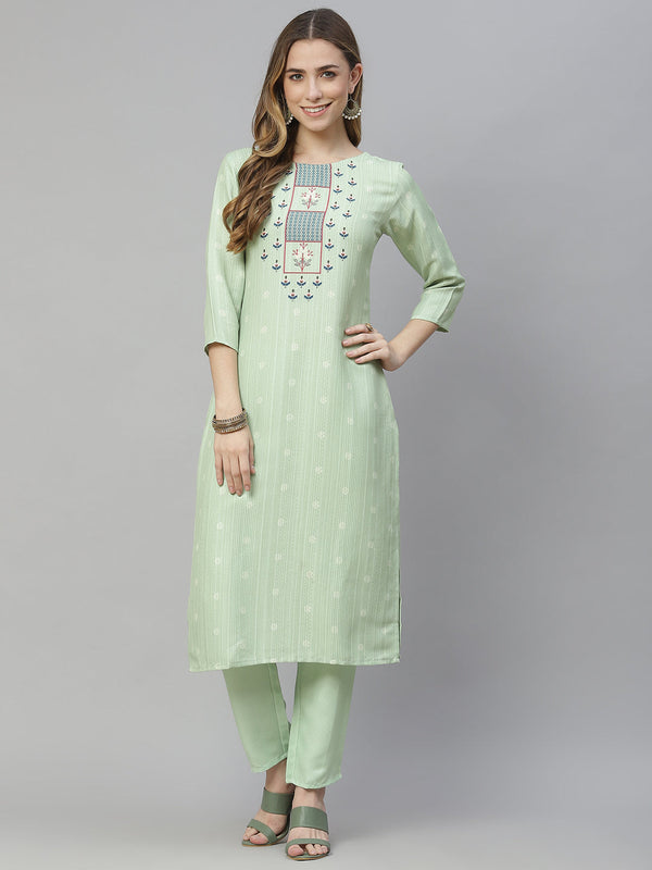 Women Green Rayon Kurta and Pant Set by Ziyaa (2 Pc Set)