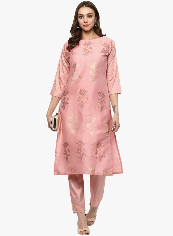 Women's Pink Poly Silk Kurta by Ziyaa