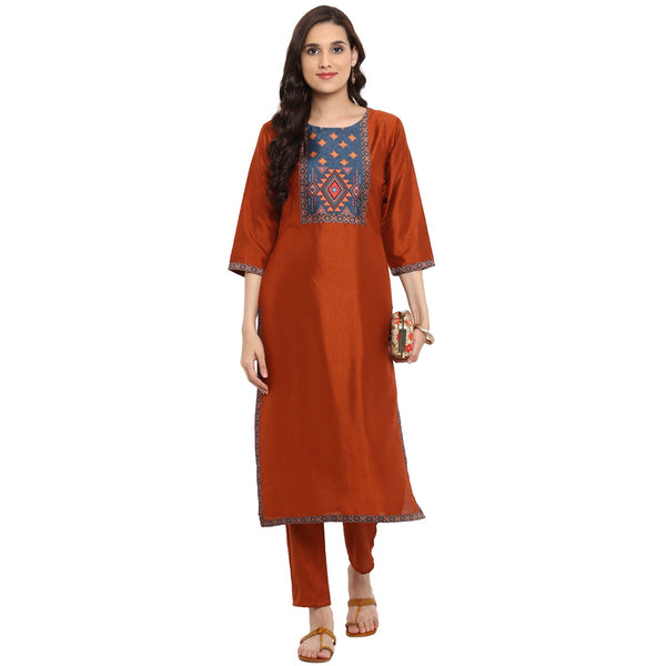 Women Brown Silk Kurta by Ziyaa (1 Pc Set)