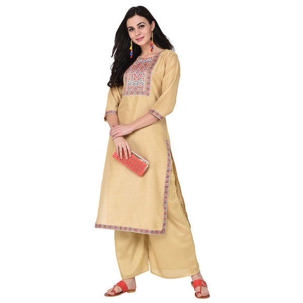 Women's Chiku Poly Silk Kurta - Ziyaa