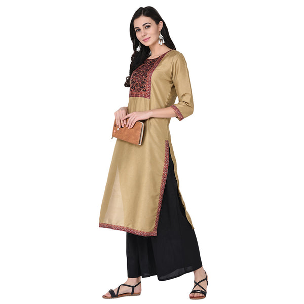 Women Beige Silk Kurta by Ziyaa (1 Pc Set)