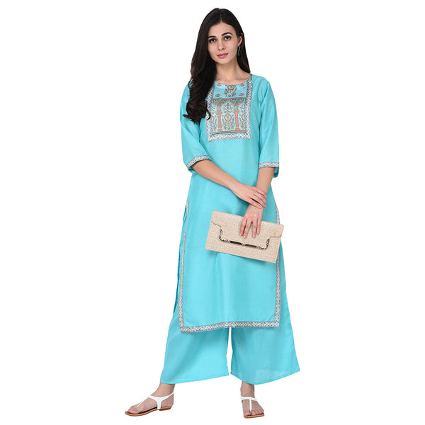 Women Blue Silk Kurta by Ziyaa (1 Pc Set)