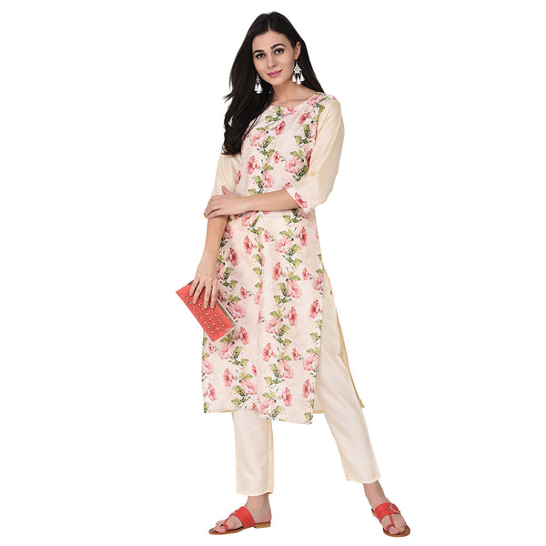 Women Cream Silk Kurta by Ziyaa (1 Pc Set)