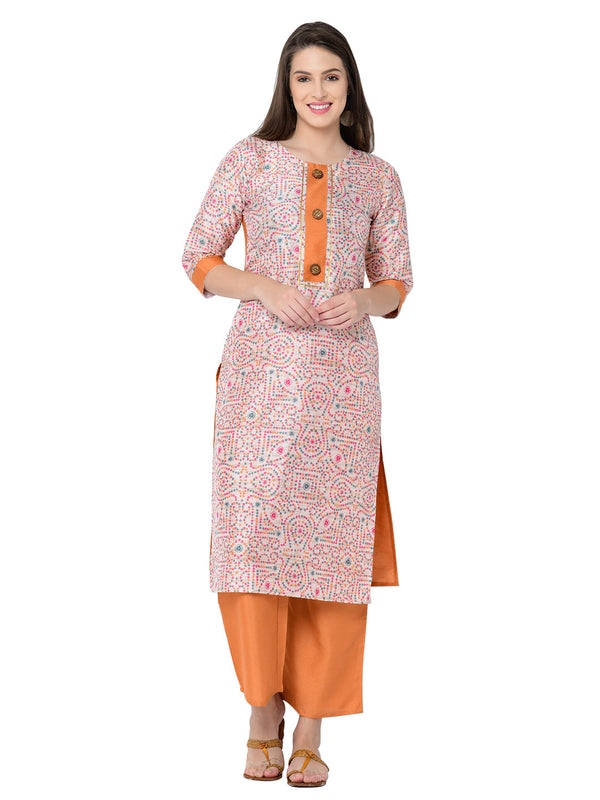 Women's Cream Poly Silk Kurta - Ziyaa