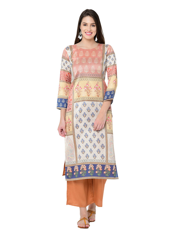 Women's Brown Poly Silk Kurta - Ziyaa