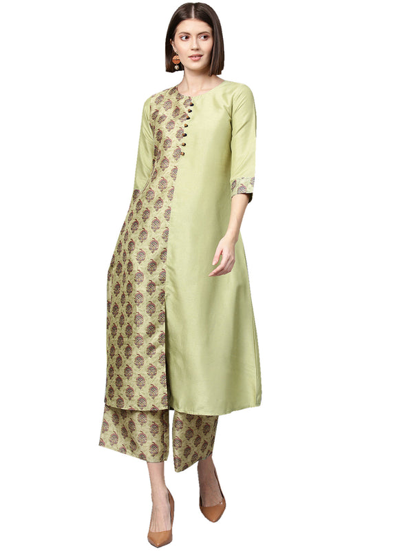 Women's Green Poly Silk Kurta - Ziyaa