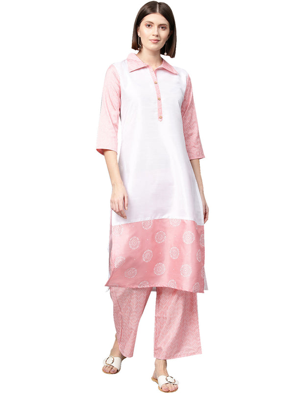 Women's Pink Poly Silk Kurta - Ziyaa