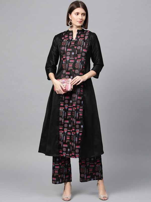 Women's Black Poly Silk Kurta - Ziyaa