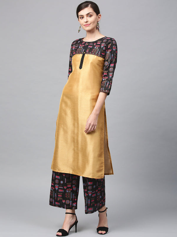 Women's Mustard Poly Silk Kurta - Ziyaa