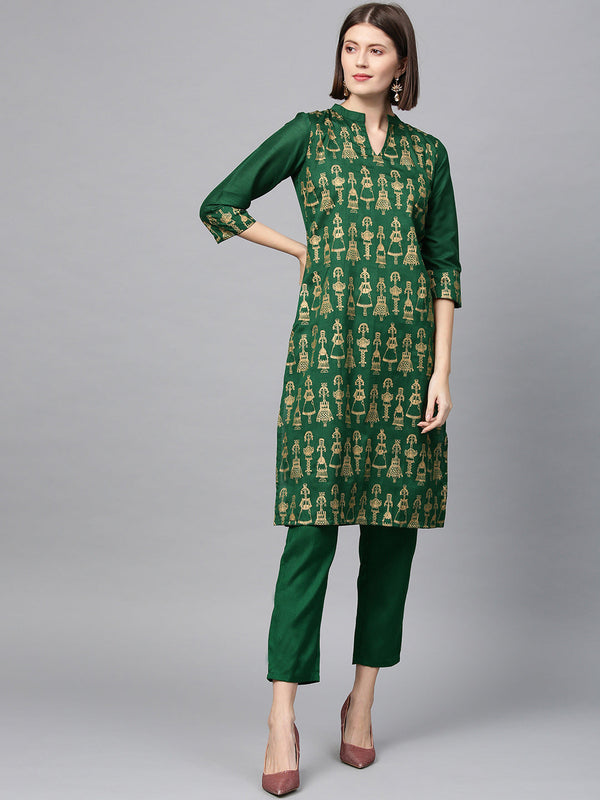 Women's Green Poly Silk Kurta - Ziyaa