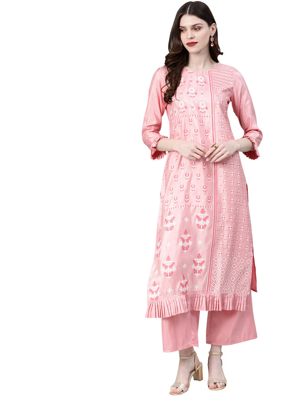 Women Pink Silk Kurta by Ziyaa (1pc)