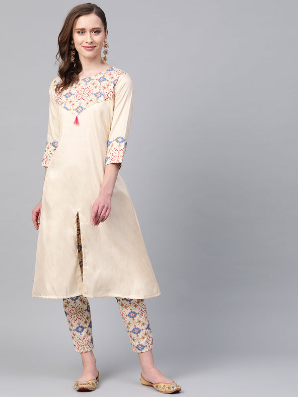 Women Cream Silk Kurta by Ziyaa (1pc)